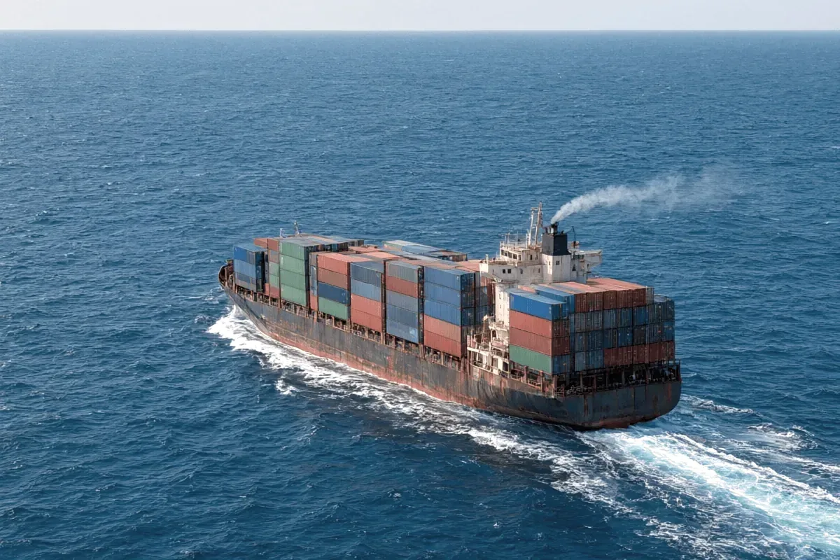 Stacked shipping containers beneath a terminal gantry crane
